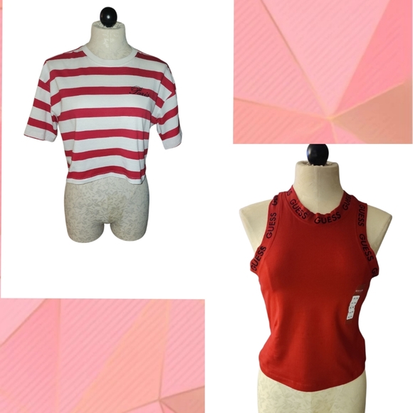 FULL TILT Red and White Striped Crop Top NWOT & RED Guess Tank Top NWT - Picture 1 of 7